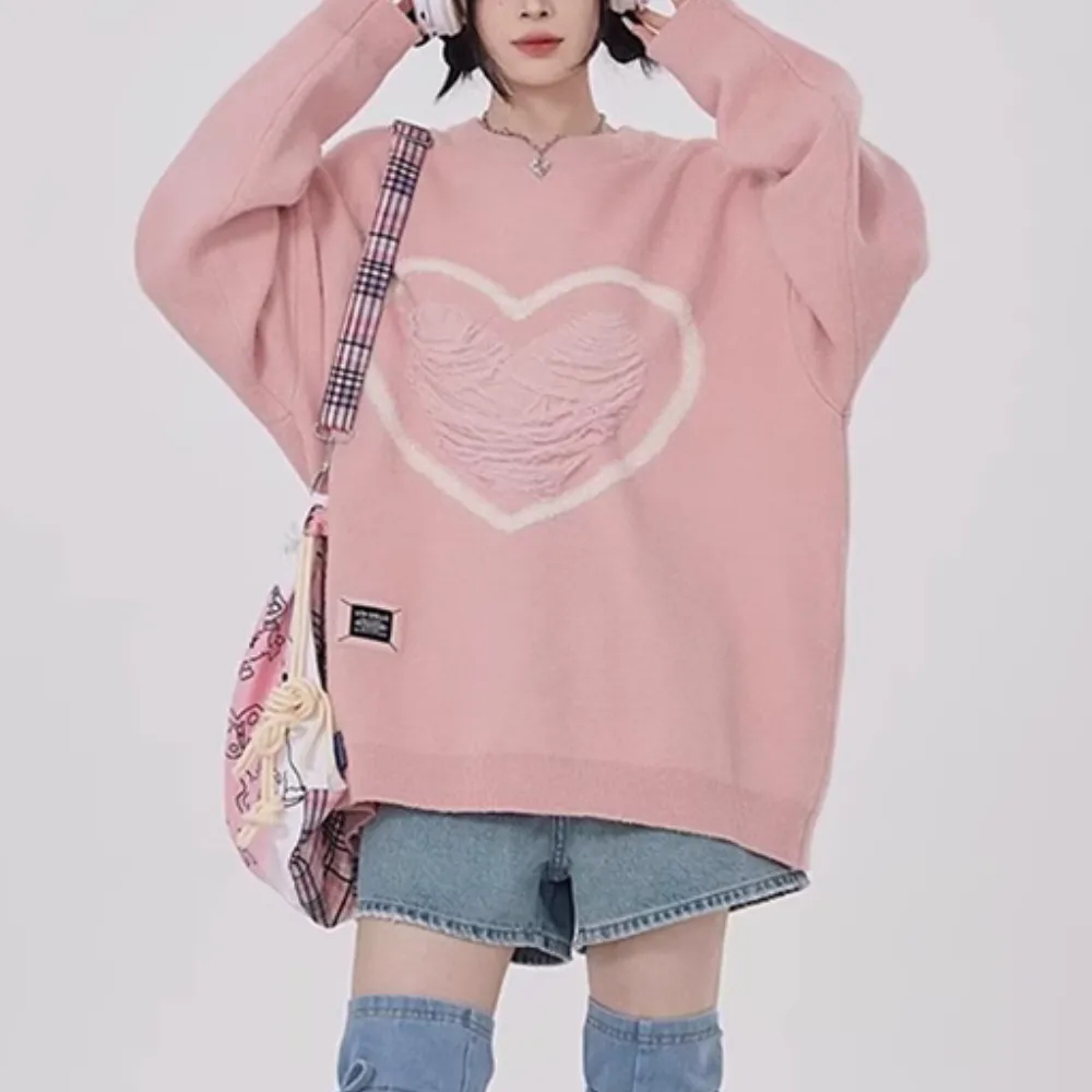 Women's Pink Love Solid Sweater
