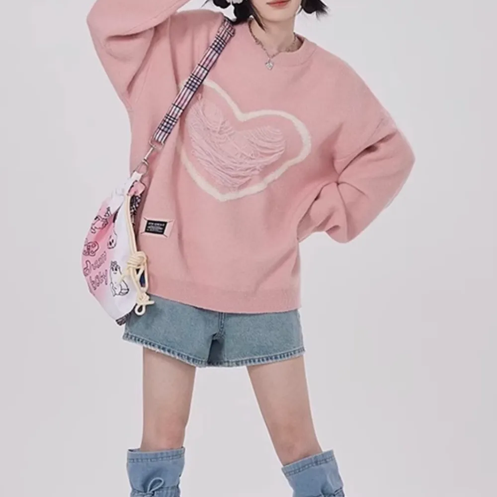 Women's Pink Love Solid Sweater