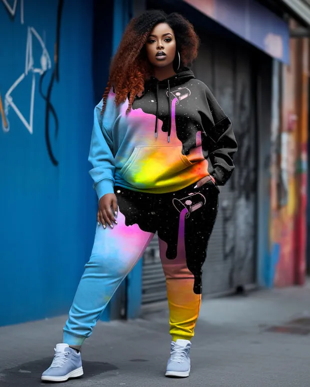 Women's Plus Size Casual Colorful Milk Two Piece Hoodie Set