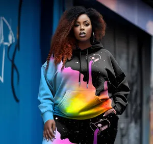 Women's Plus Size Casual Colorful Milk Two Piece Hoodie Set