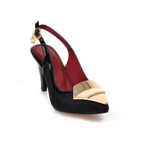 Women's Pointed Toe Metal Decor Buckle Strap Stiletto Heels Sandals