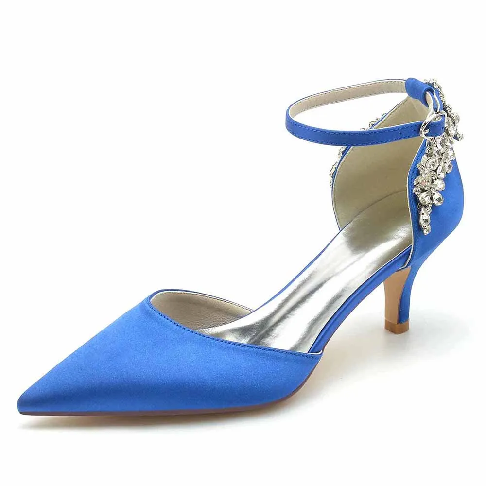 Women's Satin Heels Pointed Toe Bridal Wedding Heels With Crystals