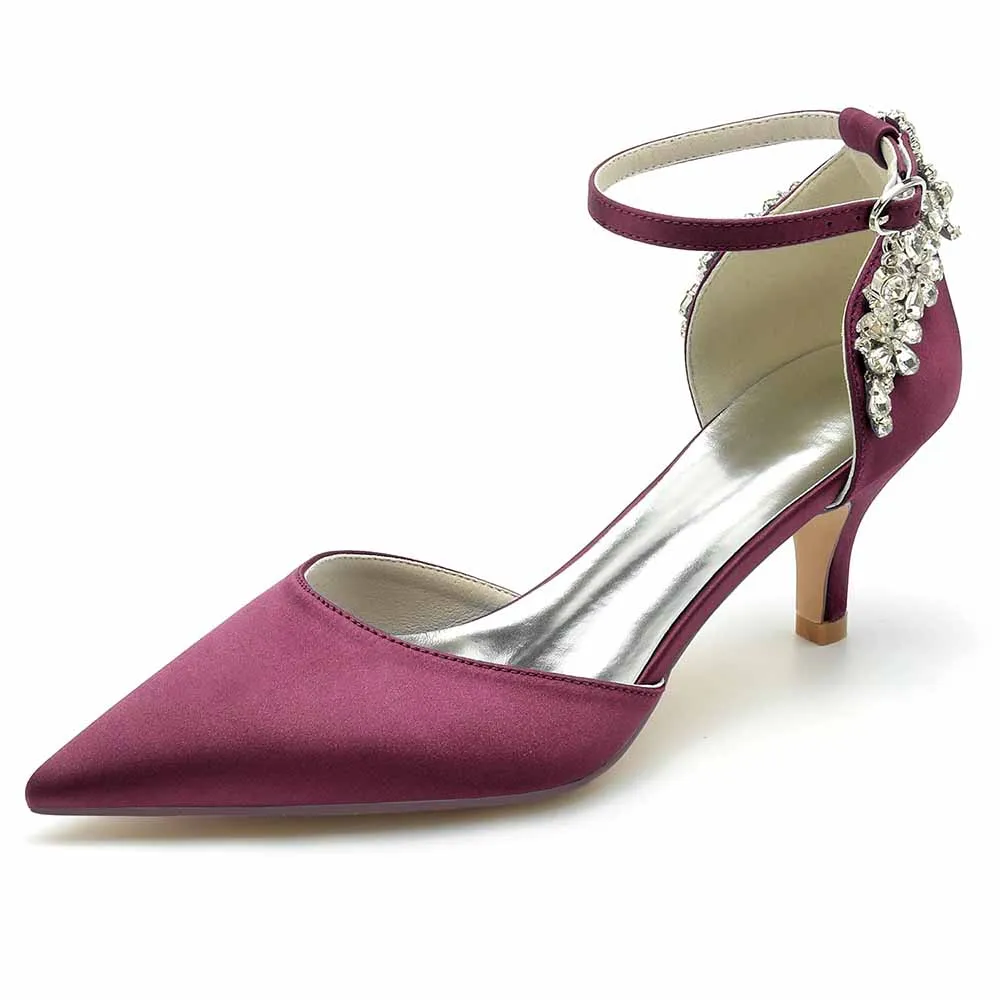 Women's Satin Heels Pointed Toe Bridal Wedding Heels With Crystals