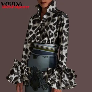 Women's Sexy Turn-down Collar Flare Sleeve Blouse..