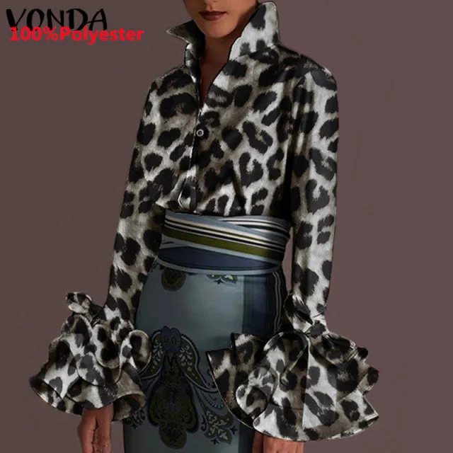 Women's Sexy Turn-down Collar Flare Sleeve Blouse..