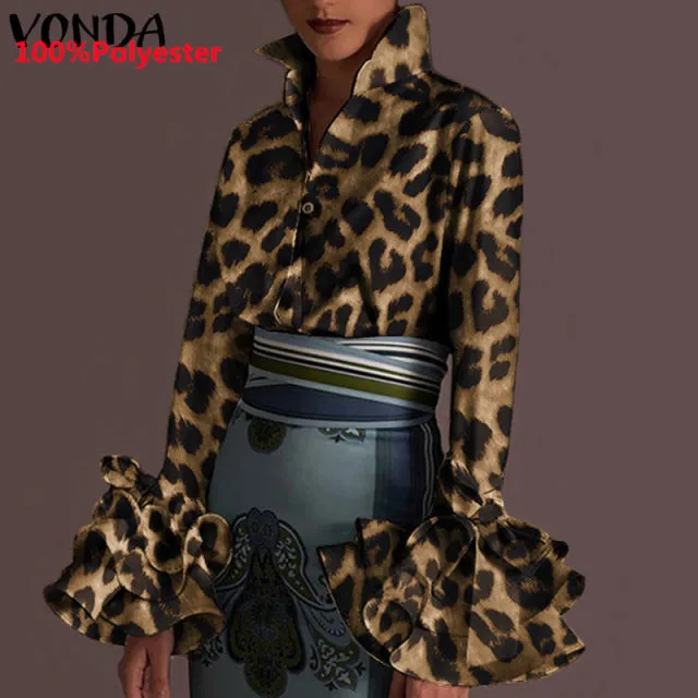 Women's Sexy Turn-down Collar Flare Sleeve Blouse..