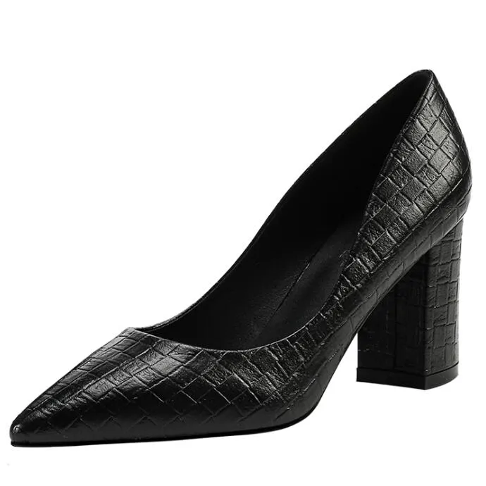 Women's Small Size Pointed Chunky Heel Shoes SS271