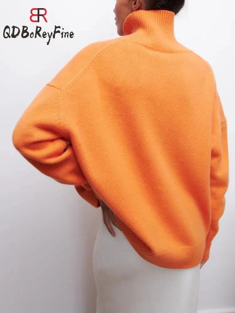 Women's Turtleneck Sweater Oversized Long Sleeve Pullover Casual Loose Fit Knitted Sweater