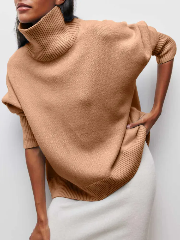 Women's Turtleneck Sweater Oversized Long Sleeve Pullover Casual Loose Fit Knitted Sweater