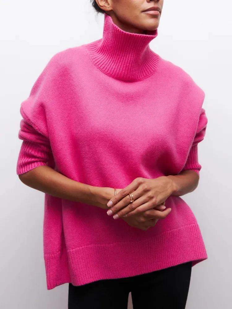 Women's Turtleneck Sweater Oversized Long Sleeve Pullover Casual Loose Fit Knitted Sweater
