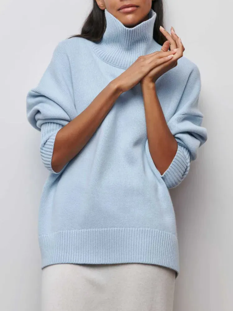Women's Turtleneck Sweater Oversized Long Sleeve Pullover Casual Loose Fit Knitted Sweater