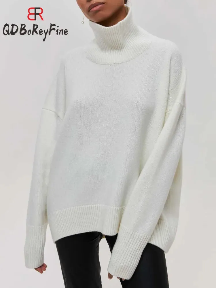 Women's Turtleneck Sweater Oversized Long Sleeve Pullover Casual Loose Fit Knitted Sweater