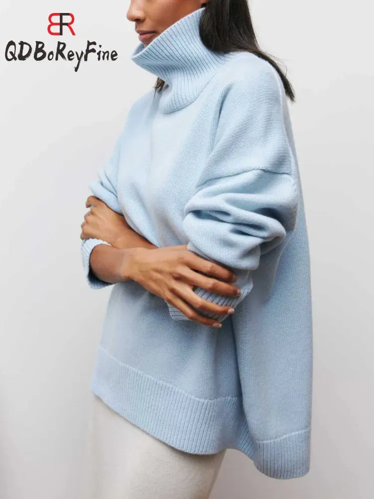 Women's Turtleneck Sweater Oversized Long Sleeve Pullover Casual Loose Fit Knitted Sweater