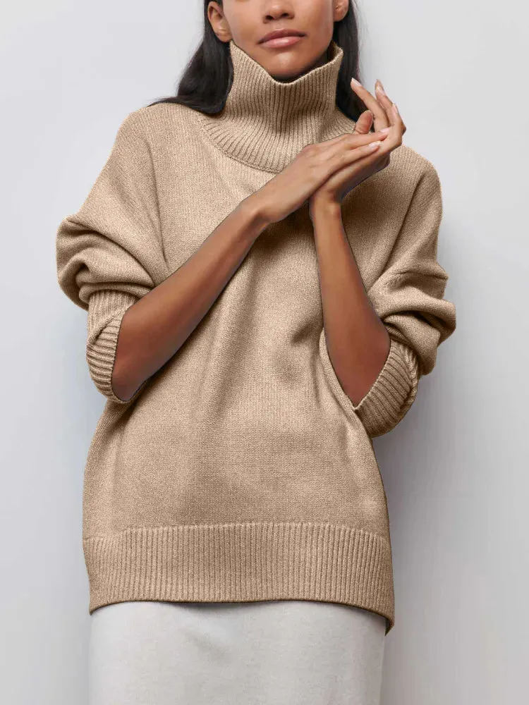 Women's Turtleneck Sweater Oversized Long Sleeve Pullover Casual Loose Fit Knitted Sweater