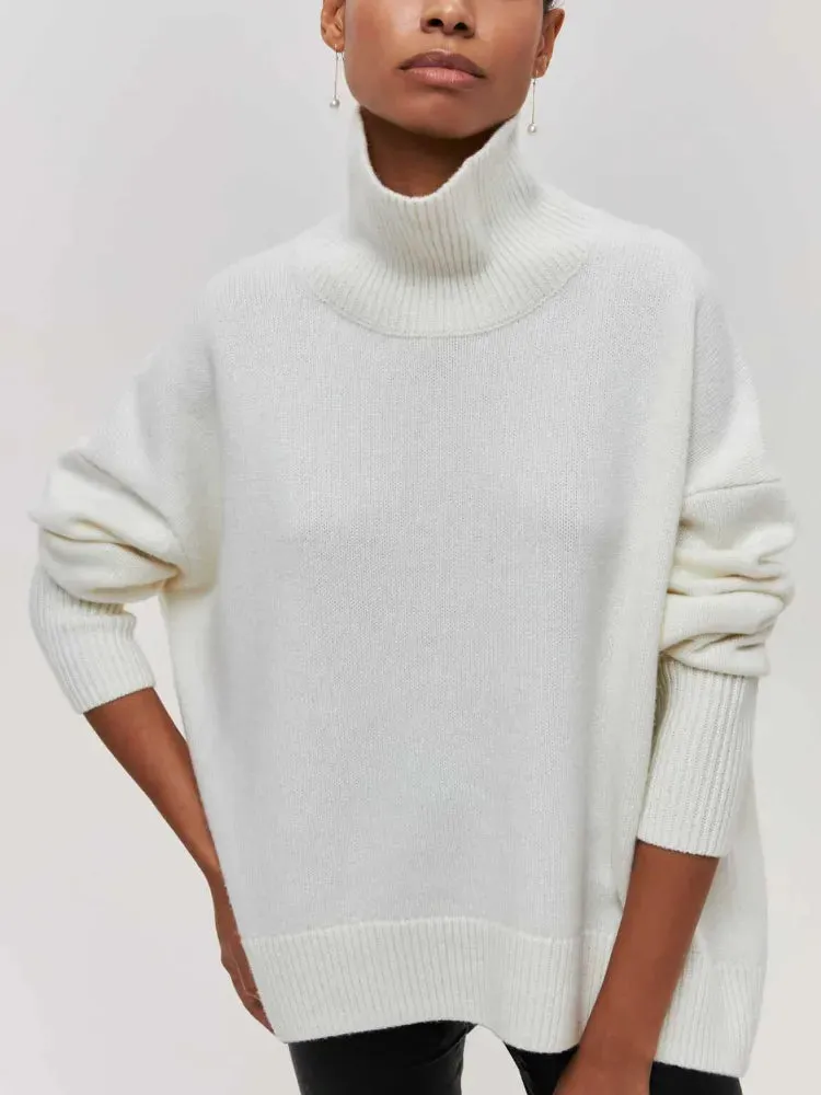 Women's Turtleneck Sweater Oversized Long Sleeve Pullover Casual Loose Fit Knitted Sweater