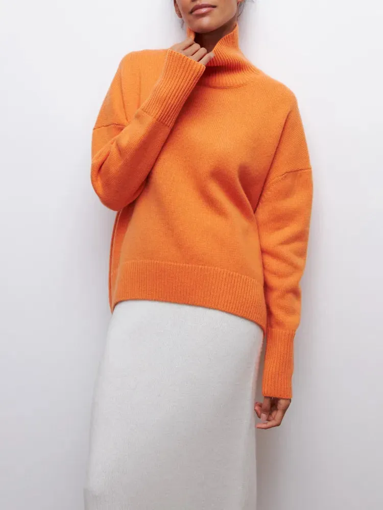 Women's Turtleneck Sweater Oversized Long Sleeve Pullover Casual Loose Fit Knitted Sweater