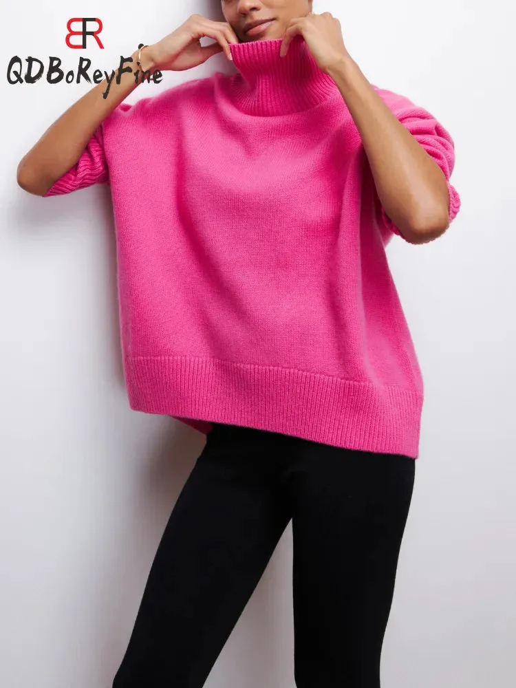 Women's Turtleneck Sweater Oversized Long Sleeve Pullover Casual Loose Fit Knitted Sweater