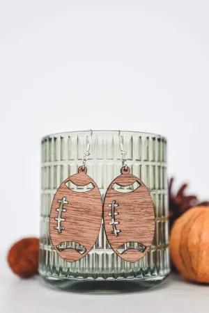 Wood Football Dangle Earrings