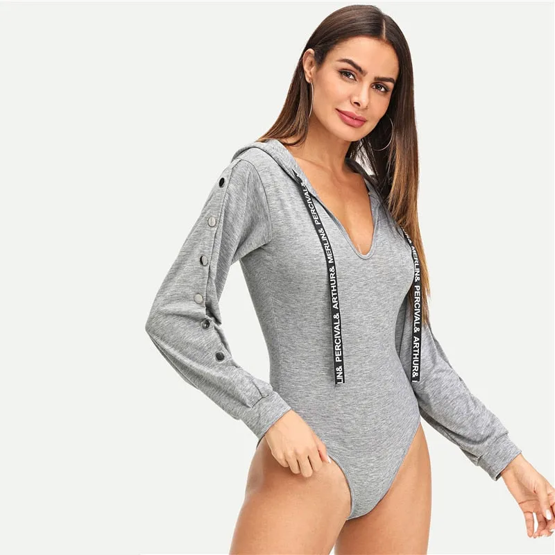 Work it Out Drawstring Bodysuit - Gray