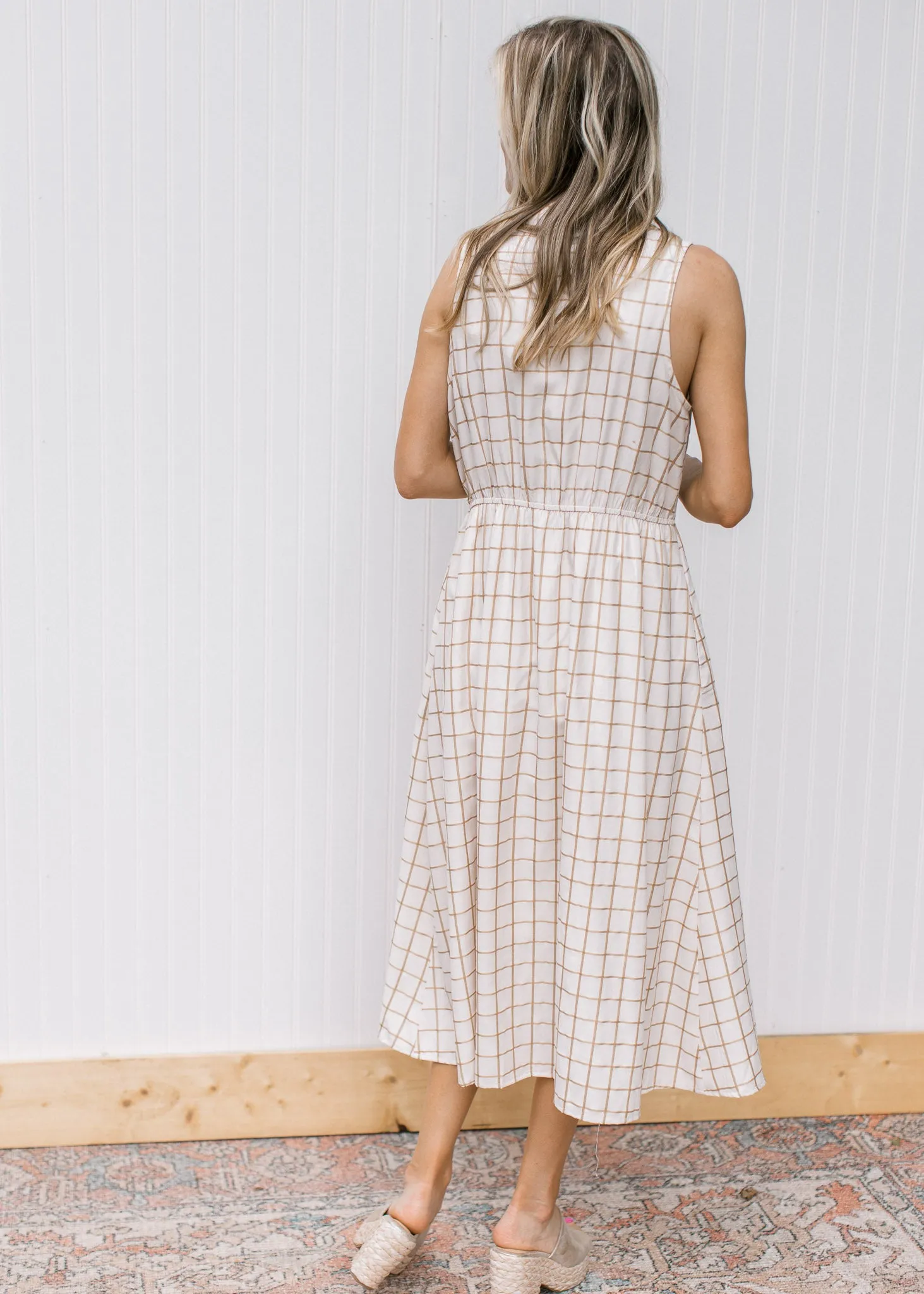 XZ Tan Window Pane Plaid Dress