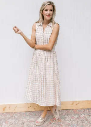 XZ Tan Window Pane Plaid Dress