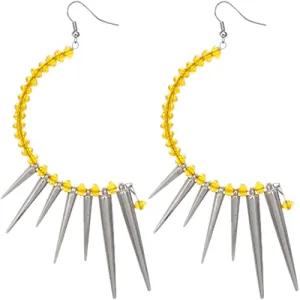Yellow Beaded Curve Spike Earrings