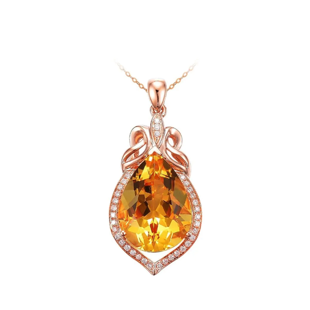 Yellow Crystal & Cubic Zirconia 18K Rose Gold-Plated Teardrop Pendant Necklace