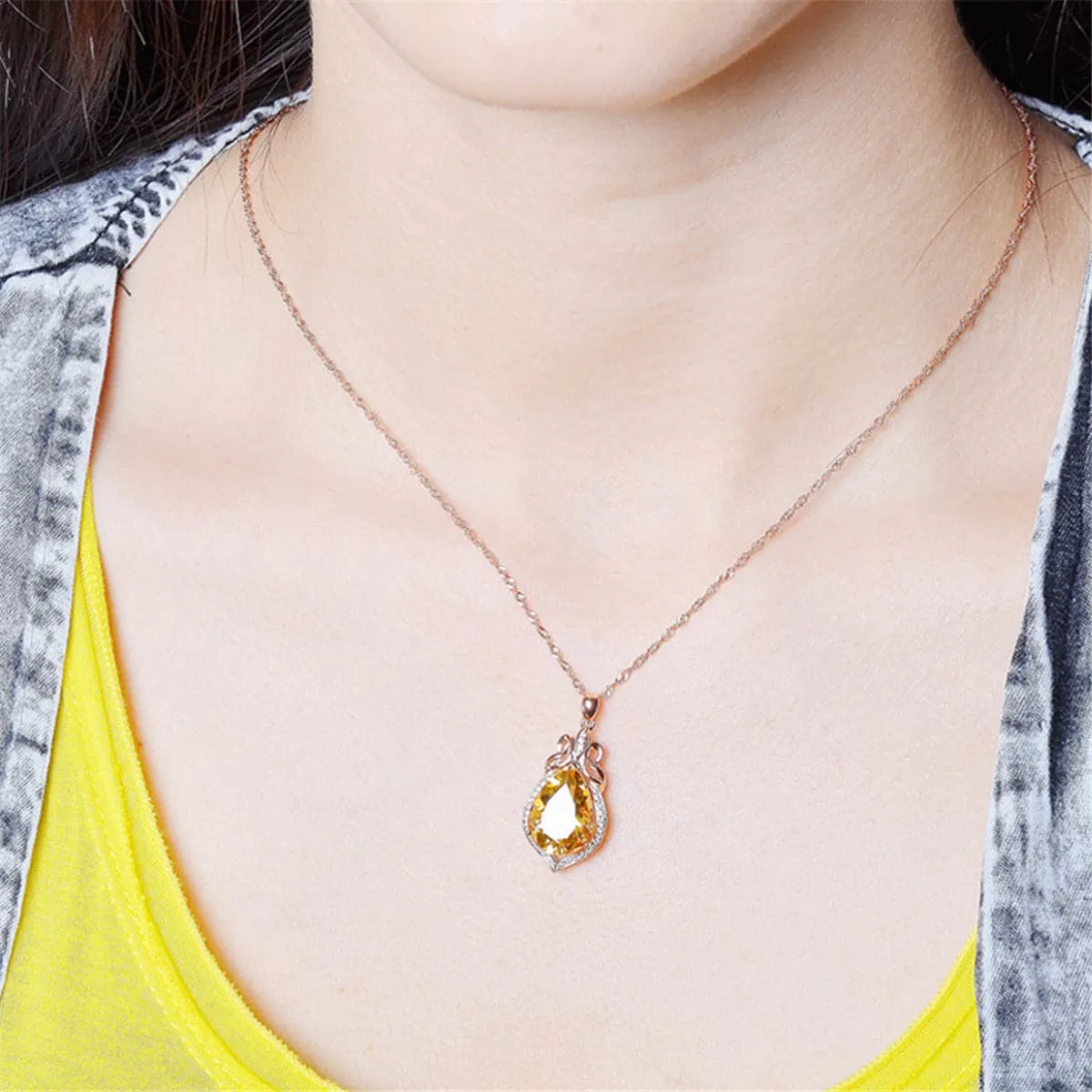 Yellow Crystal & Cubic Zirconia 18K Rose Gold-Plated Teardrop Pendant Necklace