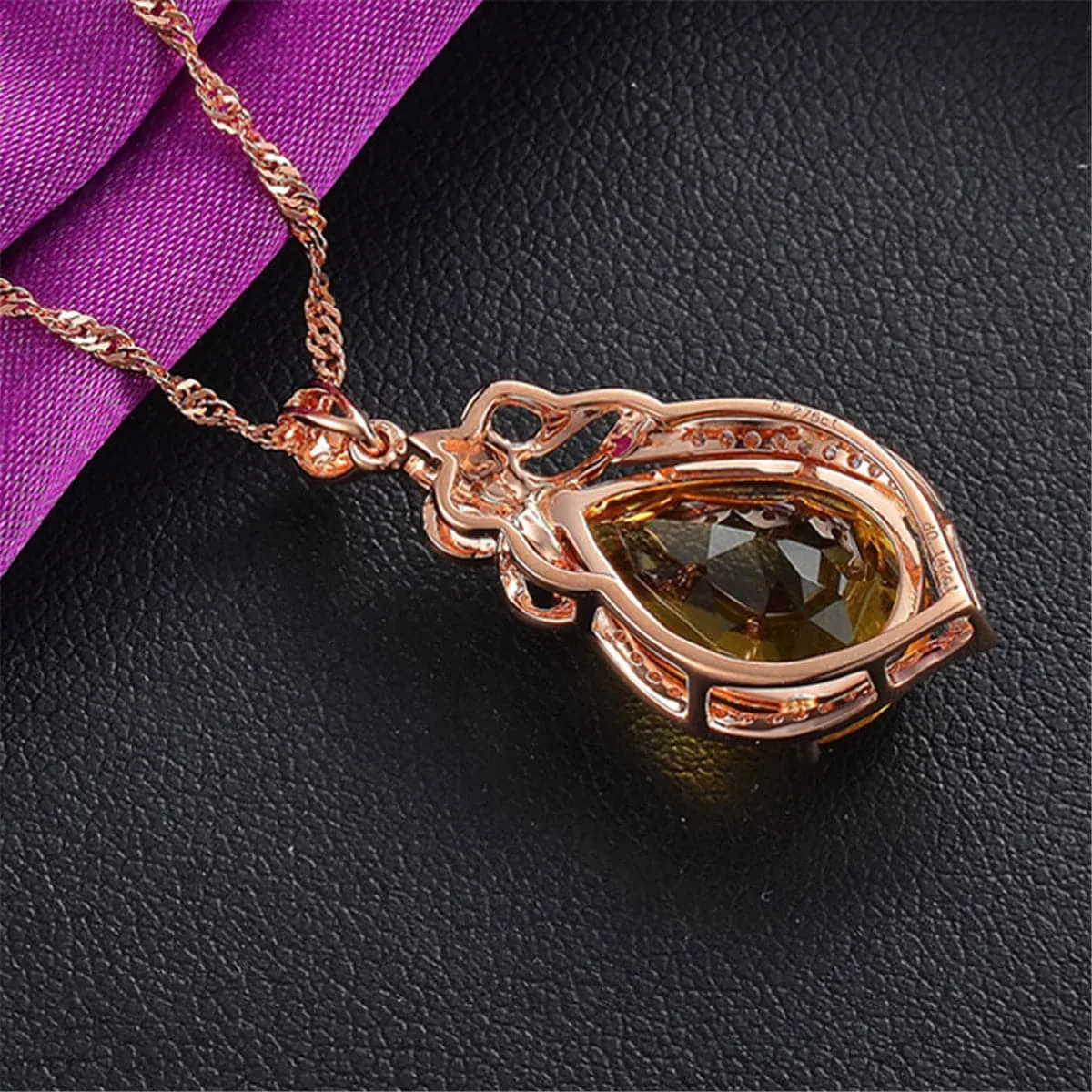 Yellow Crystal & Cubic Zirconia 18K Rose Gold-Plated Teardrop Pendant Necklace
