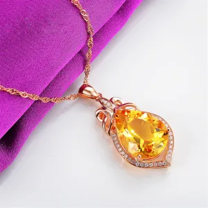Yellow Crystal & Cubic Zirconia 18K Rose Gold-Plated Teardrop Pendant Necklace