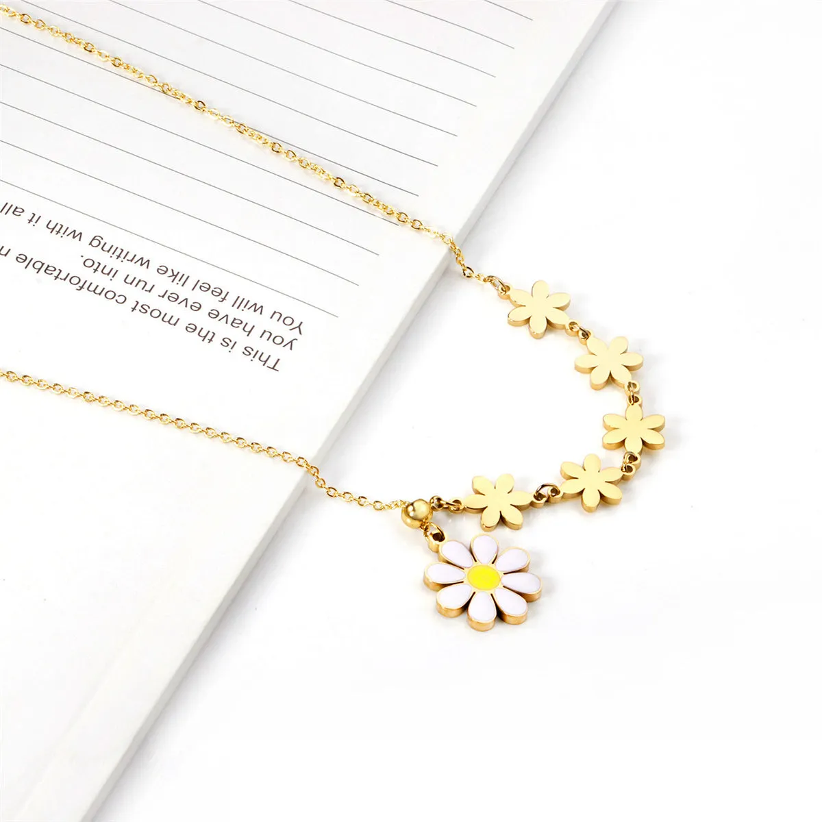 Yellow Enamel & 18K Gold-Plated Linked Flower Pendant Necklace