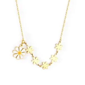 Yellow Enamel & 18K Gold-Plated Linked Flower Pendant Necklace
