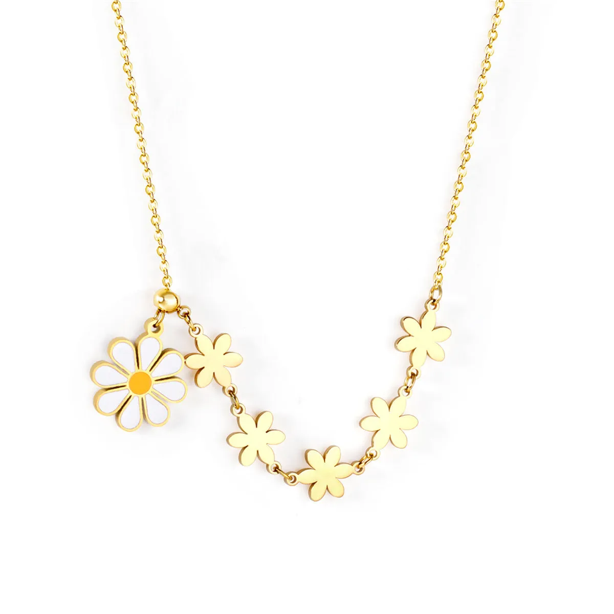 Yellow Enamel & 18K Gold-Plated Linked Flower Pendant Necklace
