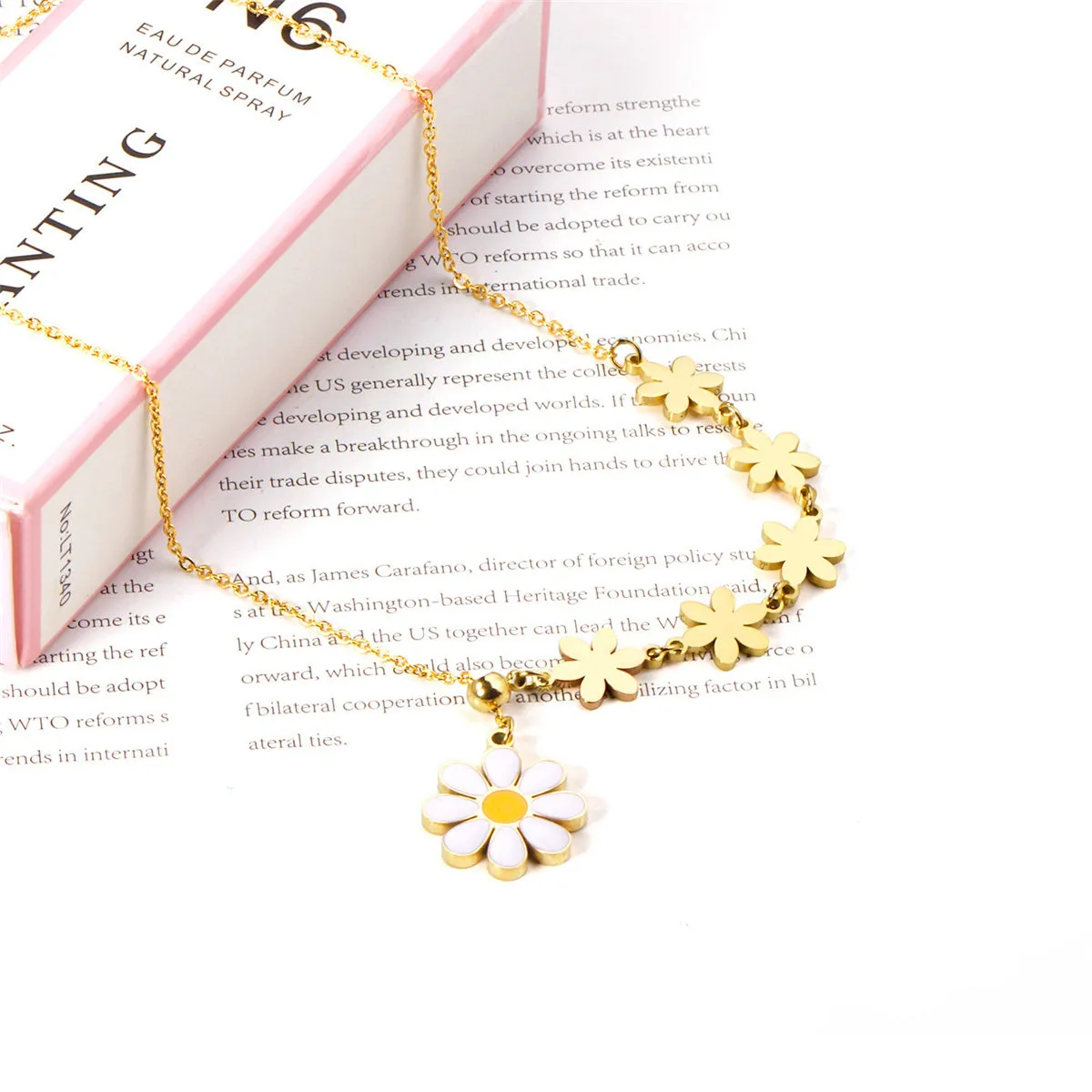 Yellow Enamel & 18K Gold-Plated Linked Flower Pendant Necklace
