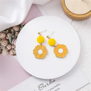 Yellow Enamel & 18K Gold-Plated Mum Drop Earrings