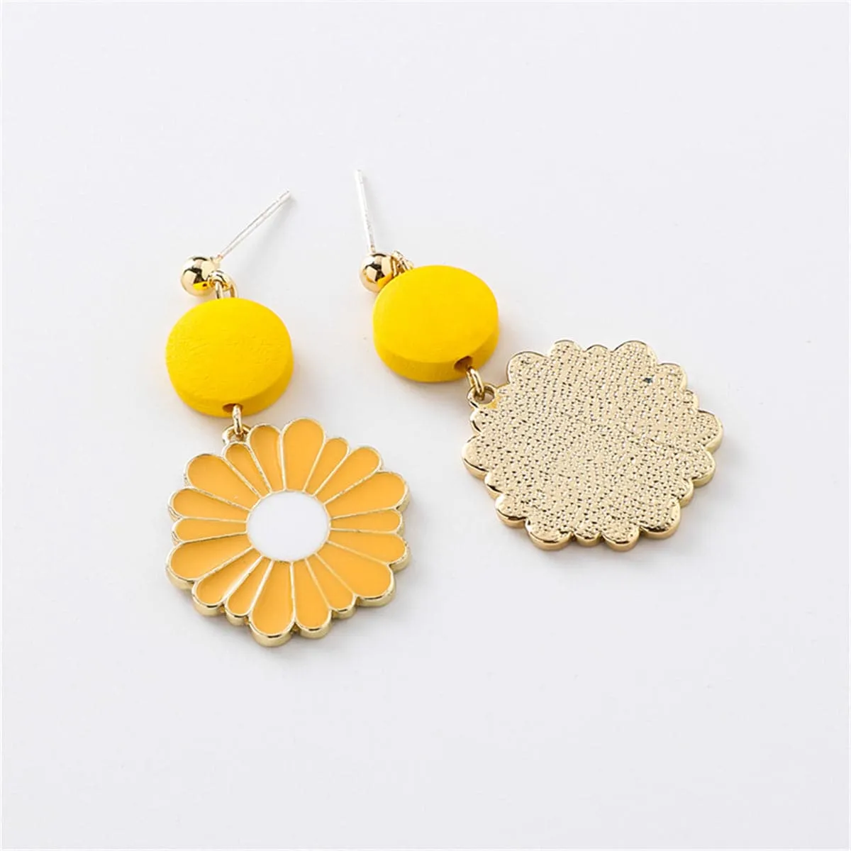Yellow Enamel & 18K Gold-Plated Mum Drop Earrings