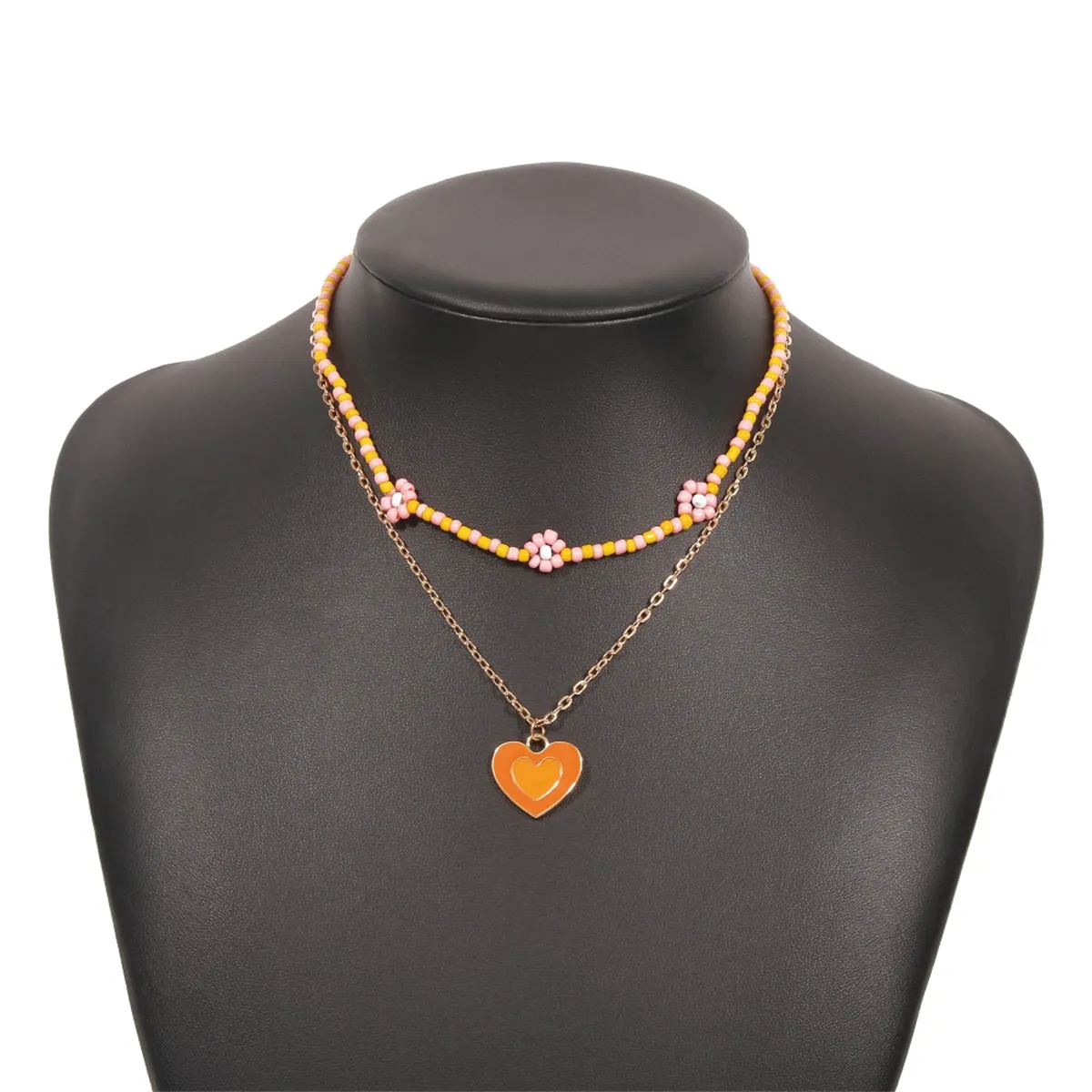 Yellow Howlite & Enamel 18K Gold-Plated Mum Chain Heart Pendant Necklace Set