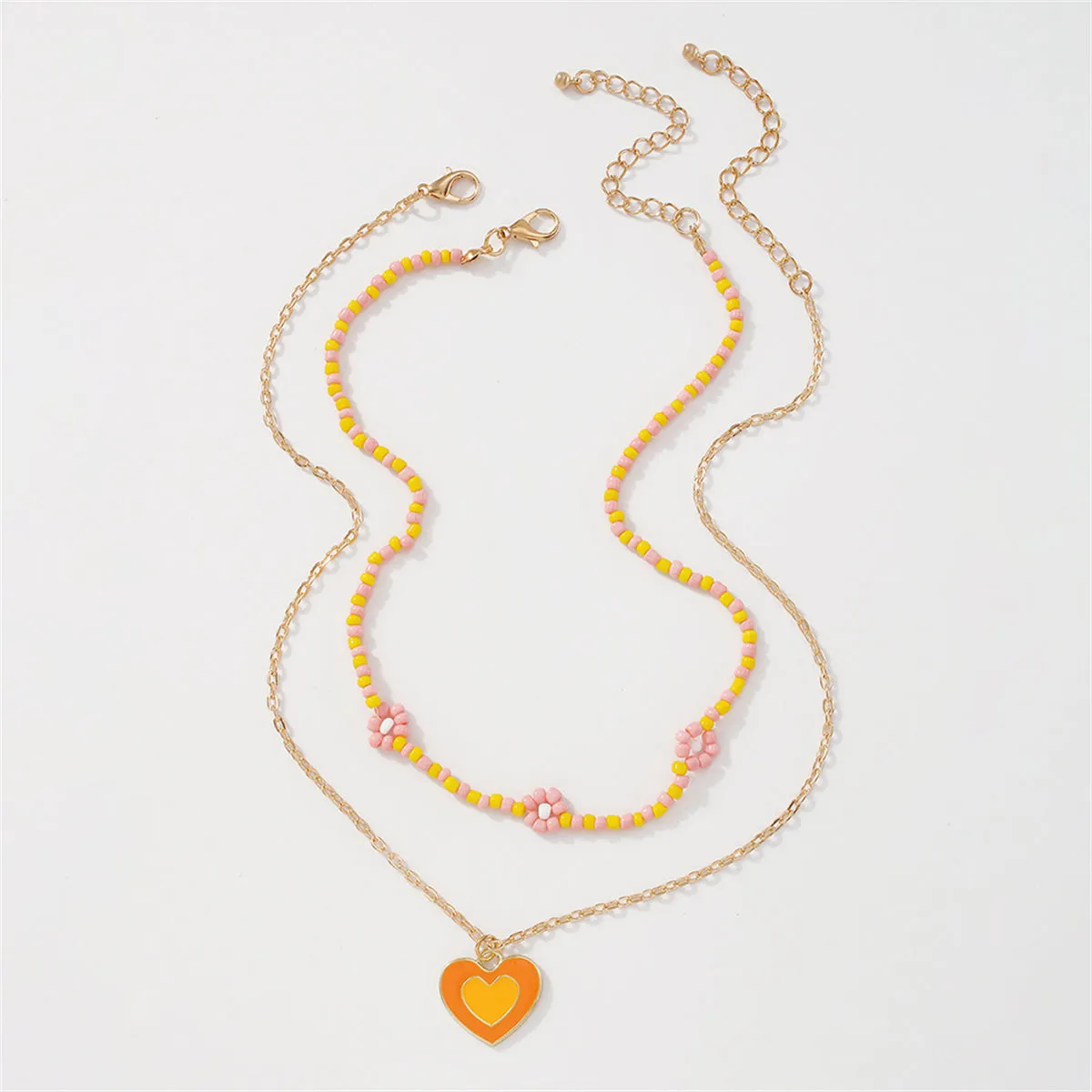 Yellow Howlite & Enamel 18K Gold-Plated Mum Chain Heart Pendant Necklace Set