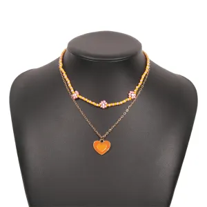 Yellow Howlite & Enamel 18K Gold-Plated Mum Chain Heart Pendant Necklace Set