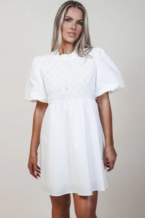 Yes Please White Smocked Mini Dress