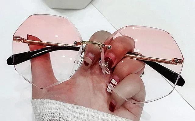 YOOSKE Rimless Women's Sunglasses Design Fashion Lady Sun glasses Vintage Alloy Classic Designer Shades UV400 Eyewear