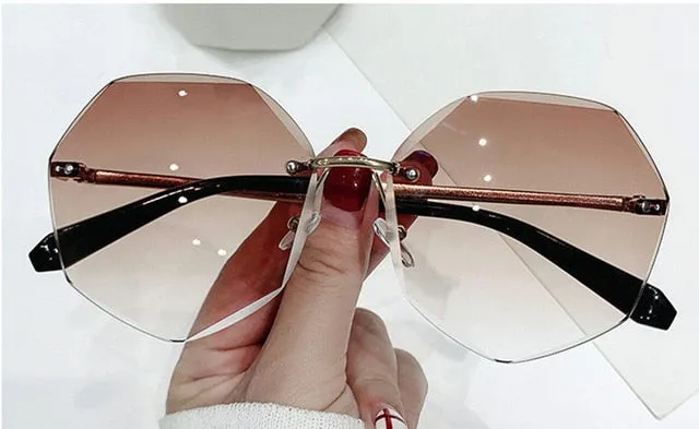 YOOSKE Rimless Women's Sunglasses Design Fashion Lady Sun glasses Vintage Alloy Classic Designer Shades UV400 Eyewear