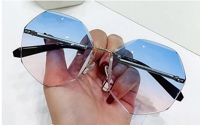 YOOSKE Rimless Women's Sunglasses Design Fashion Lady Sun glasses Vintage Alloy Classic Designer Shades UV400 Eyewear