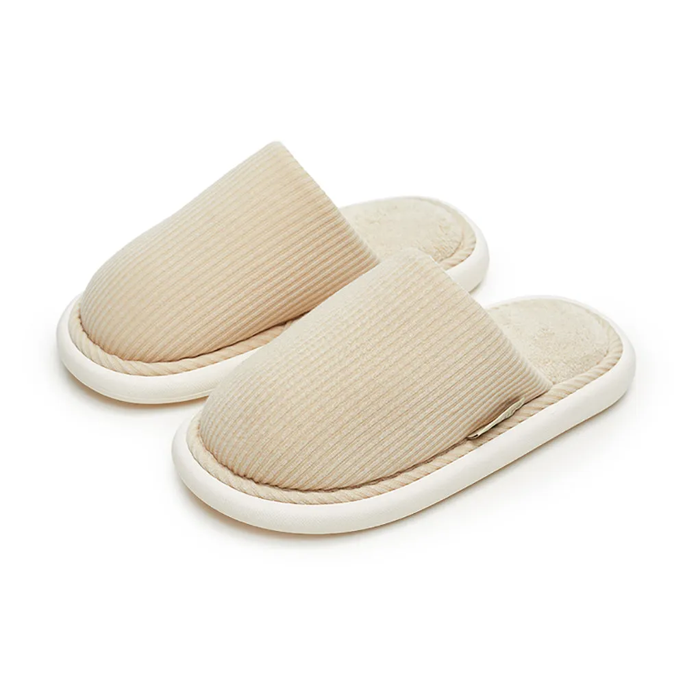 YouDiao Waffle Knit Cotton Slippers - Almond Beige, Size 44-45